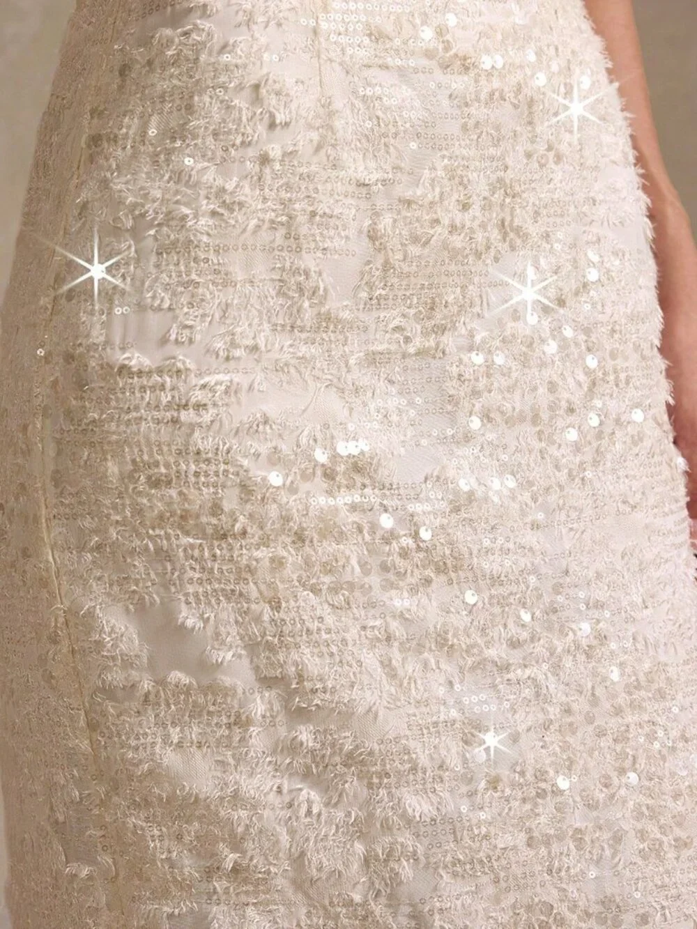 Apricot Casual Elegant Women's Jacquard Sequin 3D Rose Slit Pencil Skirt